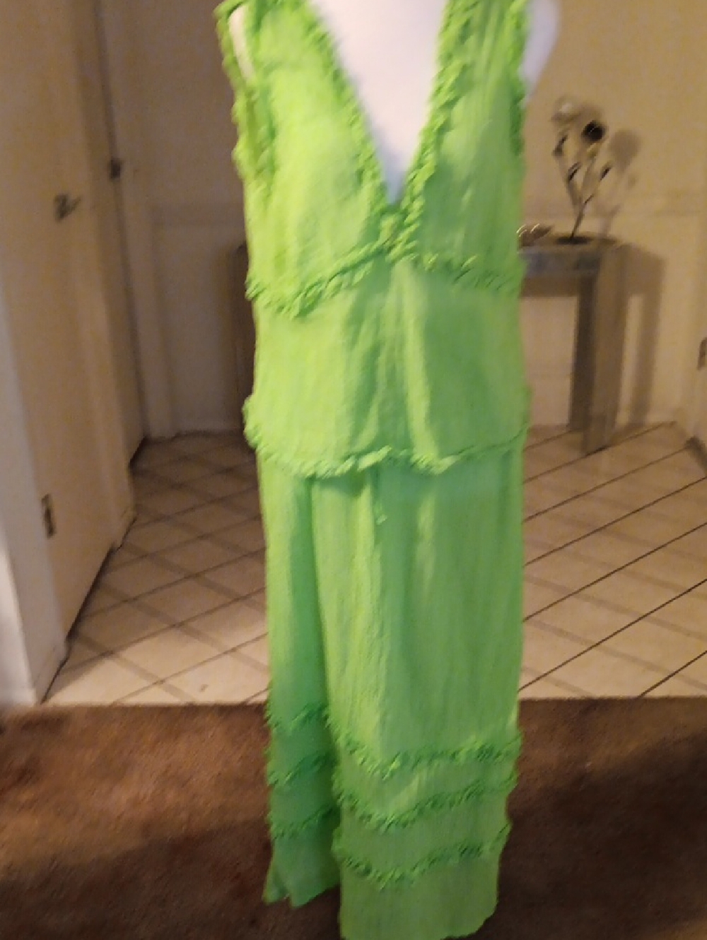 Luminous Green V-Neck Tiered Maxi Dress
